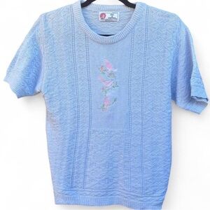 Isle of Cotton Vintage Cottagecore Embroidered Short Sleeve Knit Sweater